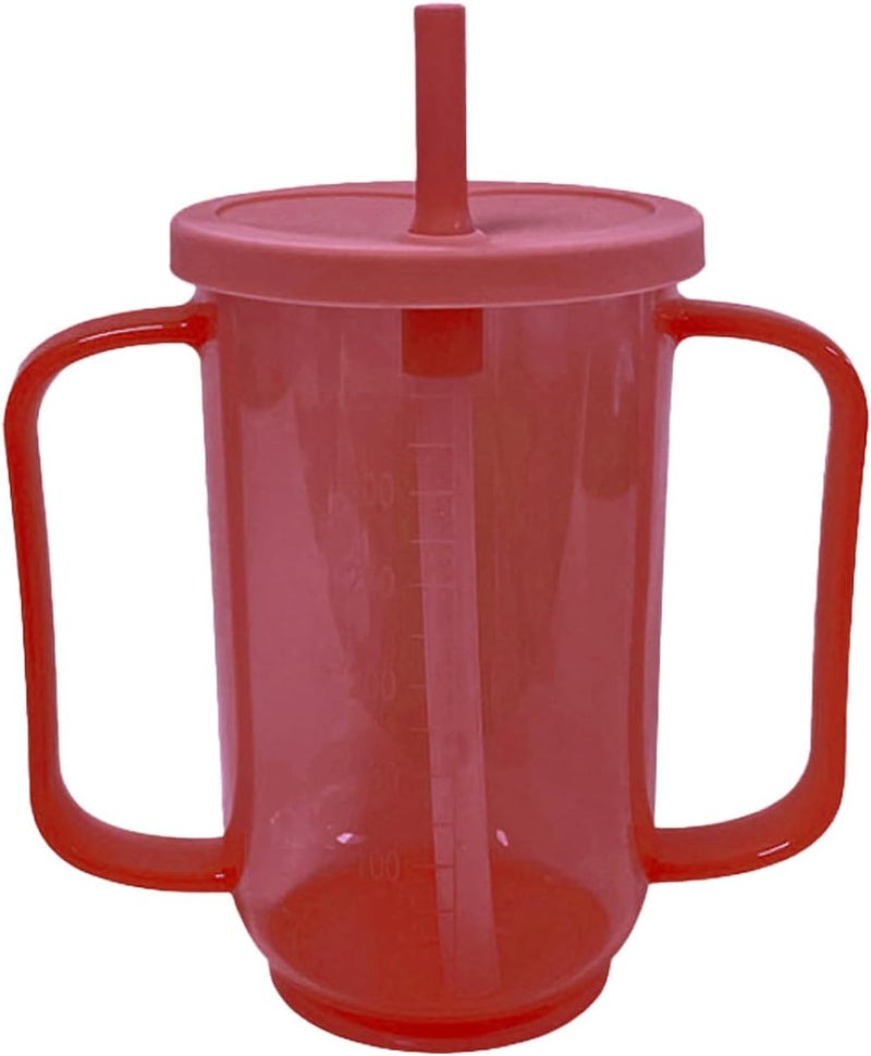 Qancesd Adult Sippy Cup for Elderly 12oz No Spill Cups for Adults 2 Handles Dysphagia Cups with Straw for Disabled Patients, Red - Image 1